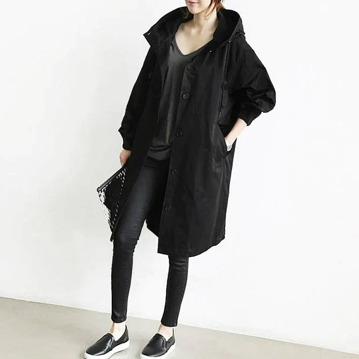 Damen Wasserabweisender Trenchcoat Schwarz