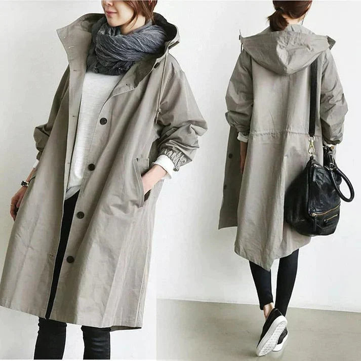 Damen Wasserabweisender Trenchcoat Schwarz