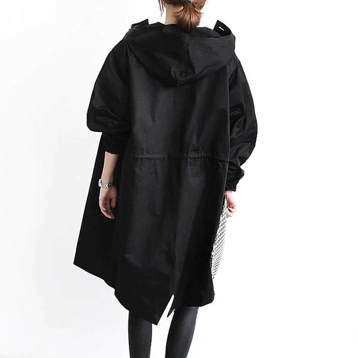 Damen Wasserabweisender Trenchcoat Schwarz