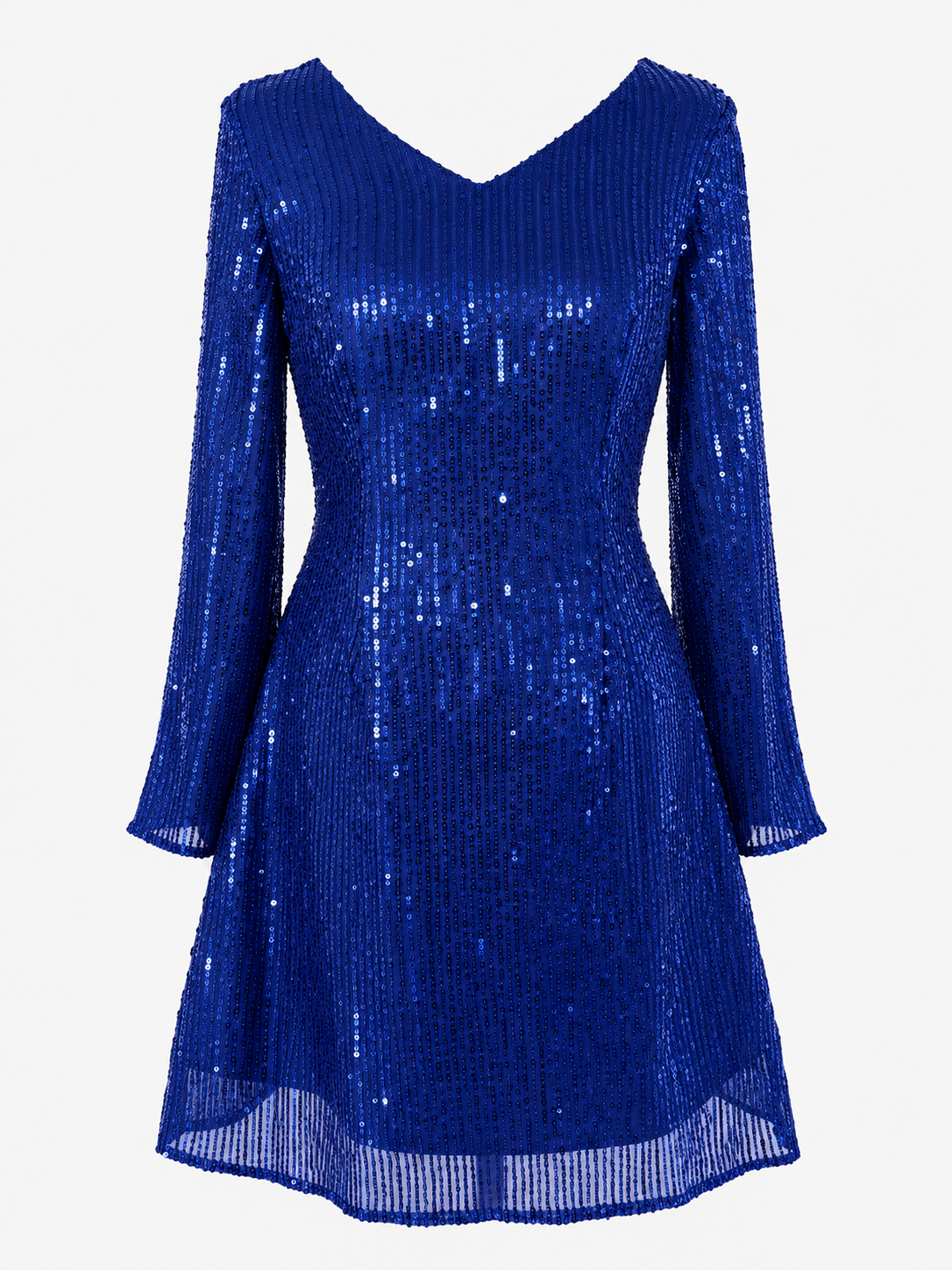 Damenkleid aus Polyester mit V-Ausschnitt, langen Ärmeln und Glitzerdetails
