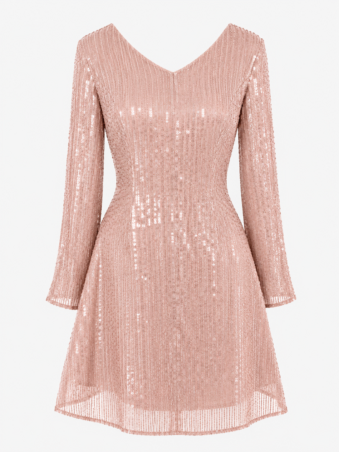 Damenkleid aus Polyester mit V-Ausschnitt, langen Ärmeln und Glitzerdetails