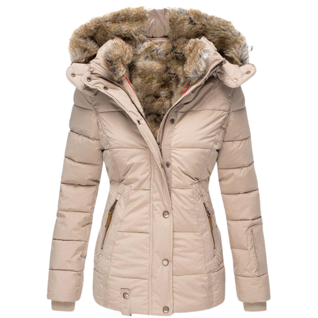 Eleganter Damen Wintermantel mit Fellkragen 3