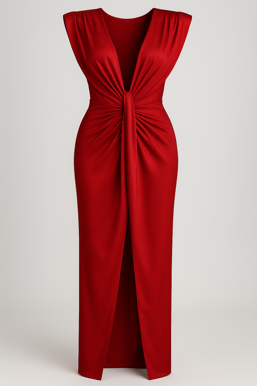Festliches Kleid Damen mit Schlitz und Rohseideneffekt 1
