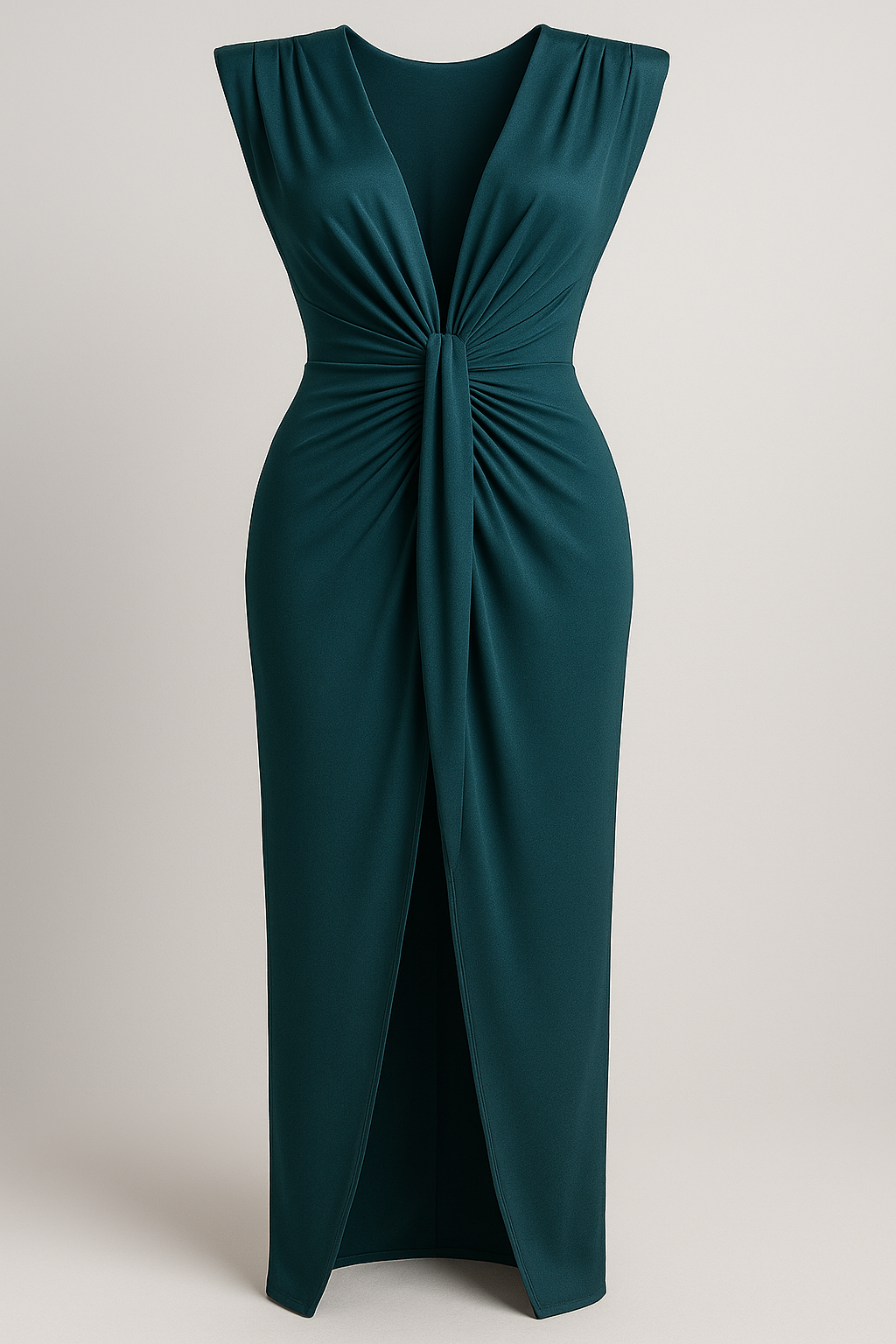 Festliches Kleid Damen mit Schlitz und Rohseideneffekt 3