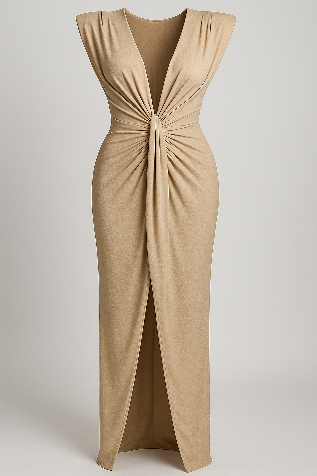 Festliches Kleid Damen mit Schlitz und Rohseideneffekt 4