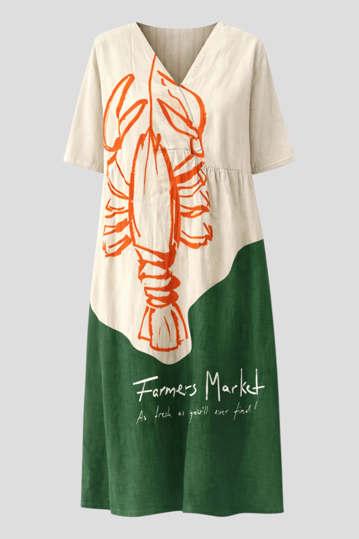 Elegantes grafisches Hummermuster Kleid für einen stilvollen Look