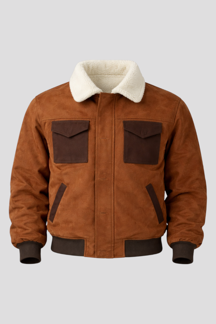 Herrenjacke aus Polyester in Lederoptik mit Sherpa-Futter