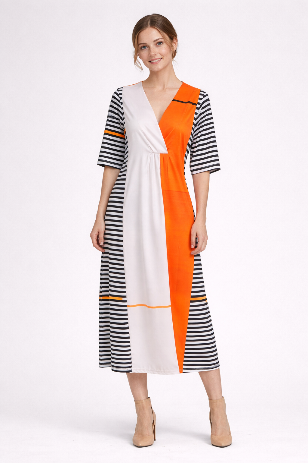 Élina - Elegantes Gestreiftes Geometrisches Kleid für alle Anlässe