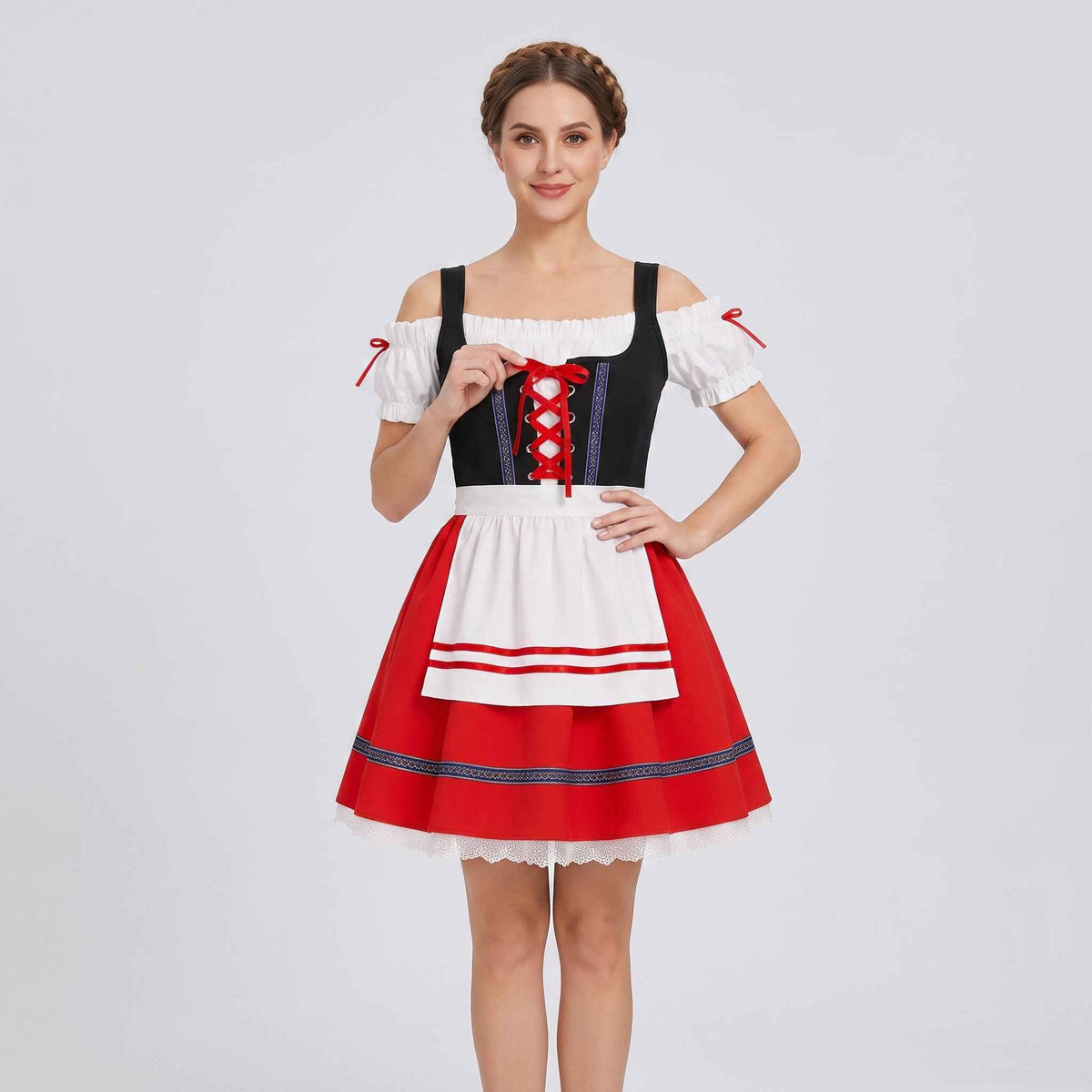 Dirndl Kleid Damen Rot Spitze für Oktoberfest Feste