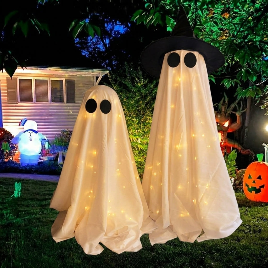 Leuchtender Geist mit Hexenhut - LED Halloween-Dekoration
