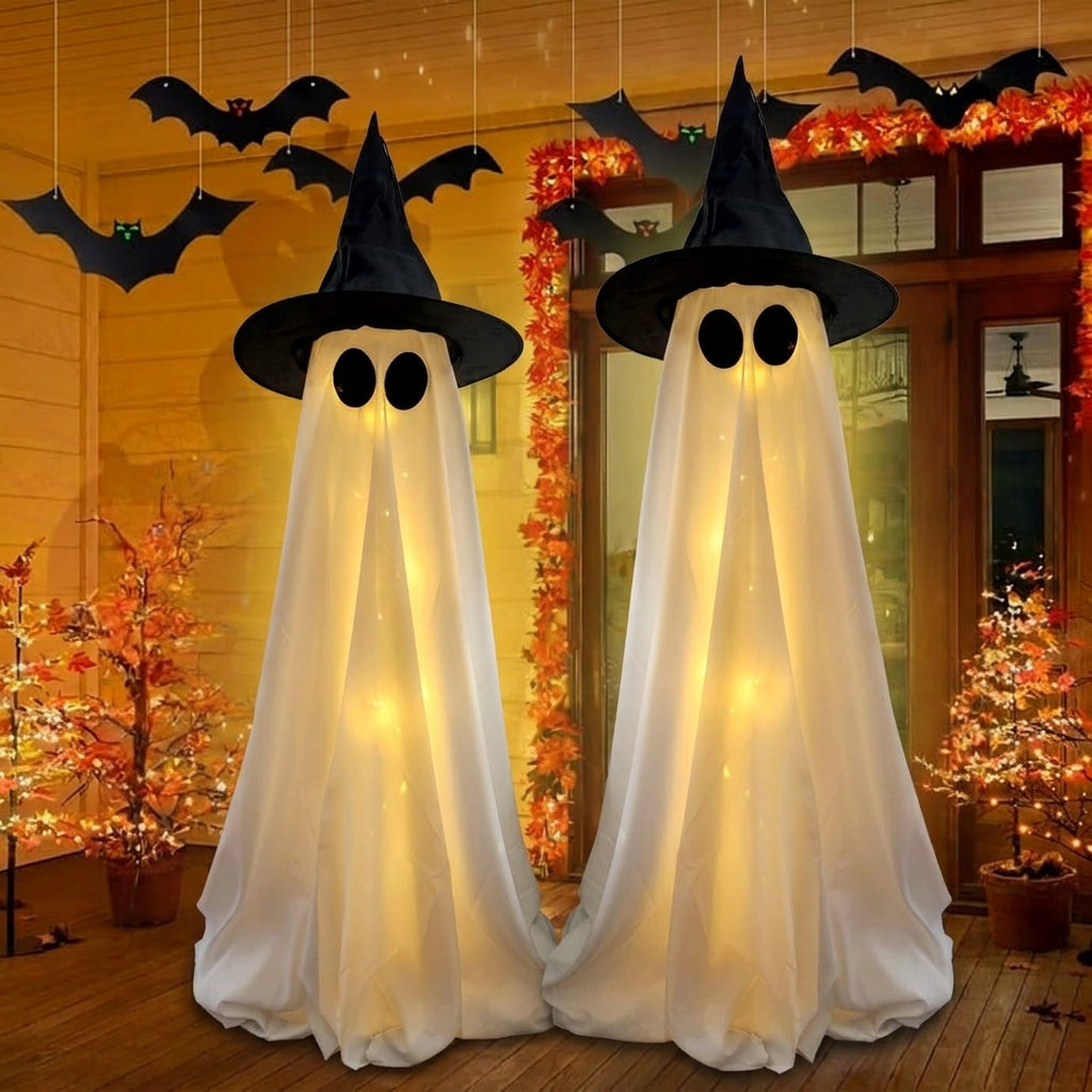 Leuchtender Geist mit Hexenhut - LED Halloween-Dekoration
