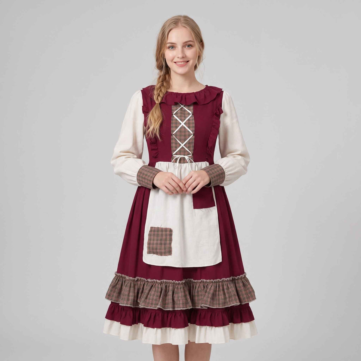 Dirndlkleid Damen Rot Bestickt A-Linie für Oktoberfest