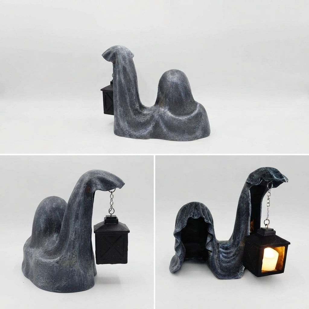 Geisterfigur mit Laterne - Leuchtende Halloween-Dekoration Grau