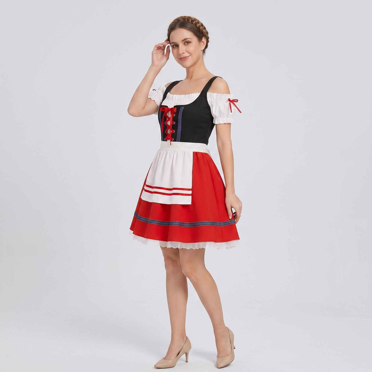 Dirndl Kleid Damen Rot Spitze für Oktoberfest Feste