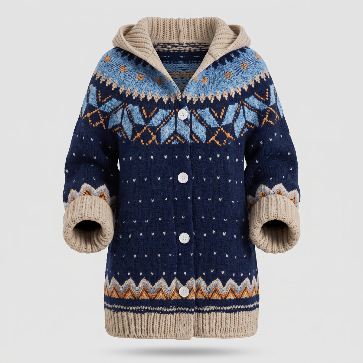 Damen Strickcardigan mit Kapuze und Fair-Isle-Muster