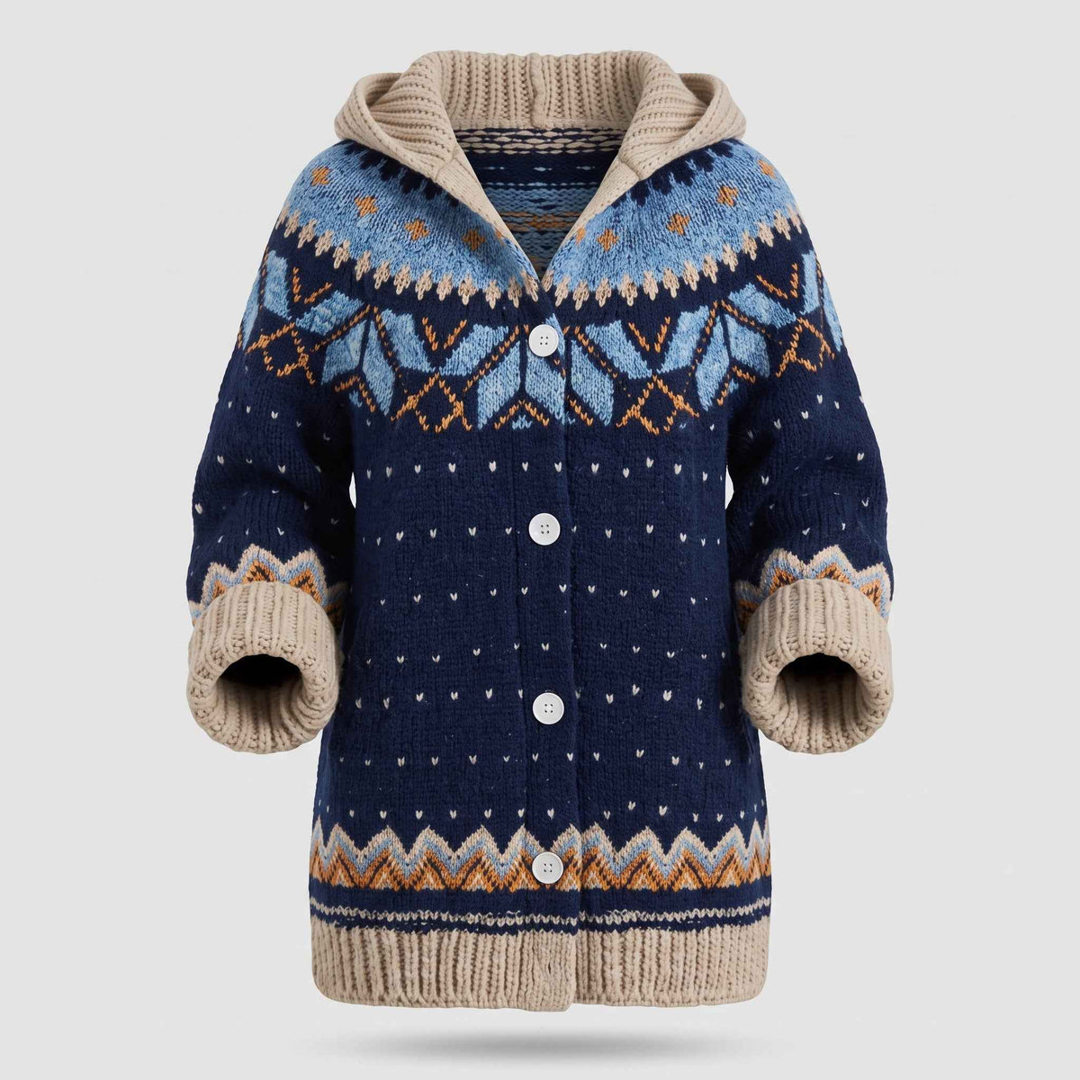 Damen Strickcardigan mit Kapuze und Fair-Isle-Muster