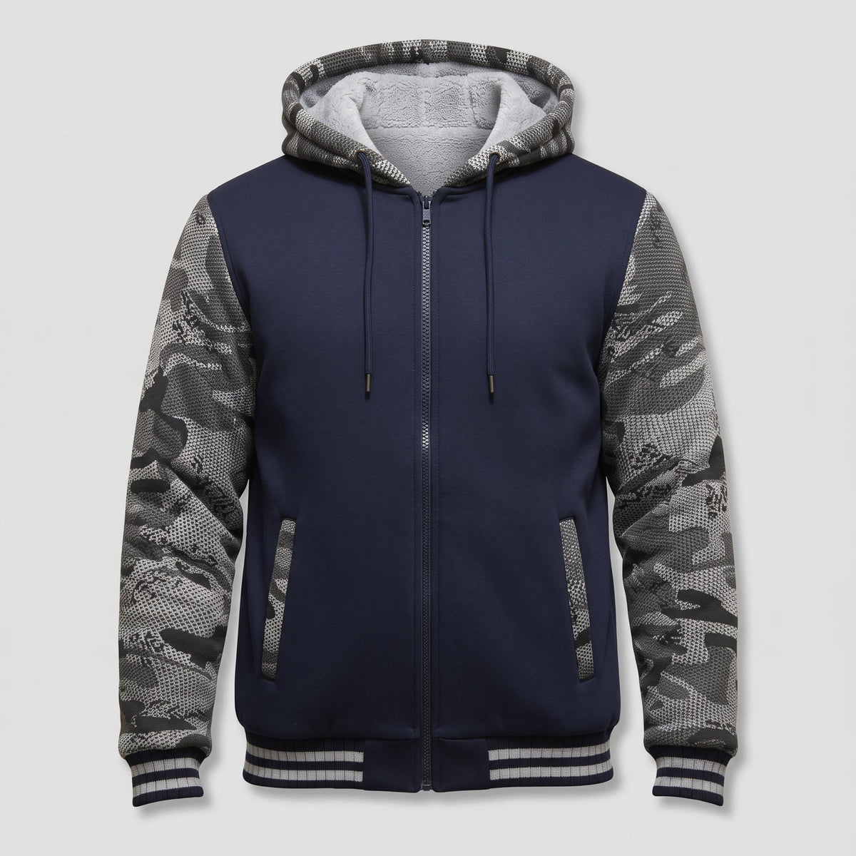 Herren Warme Fleece-Kapuzenjacke im Colorblock-Design