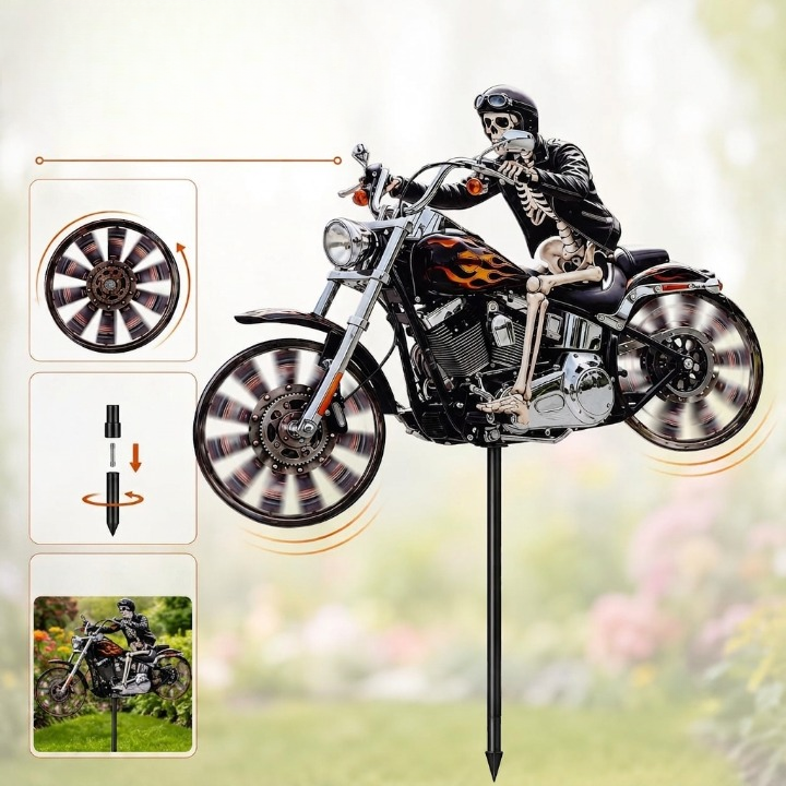 Skelett-Reiter Motorrad Garten-Windspinner