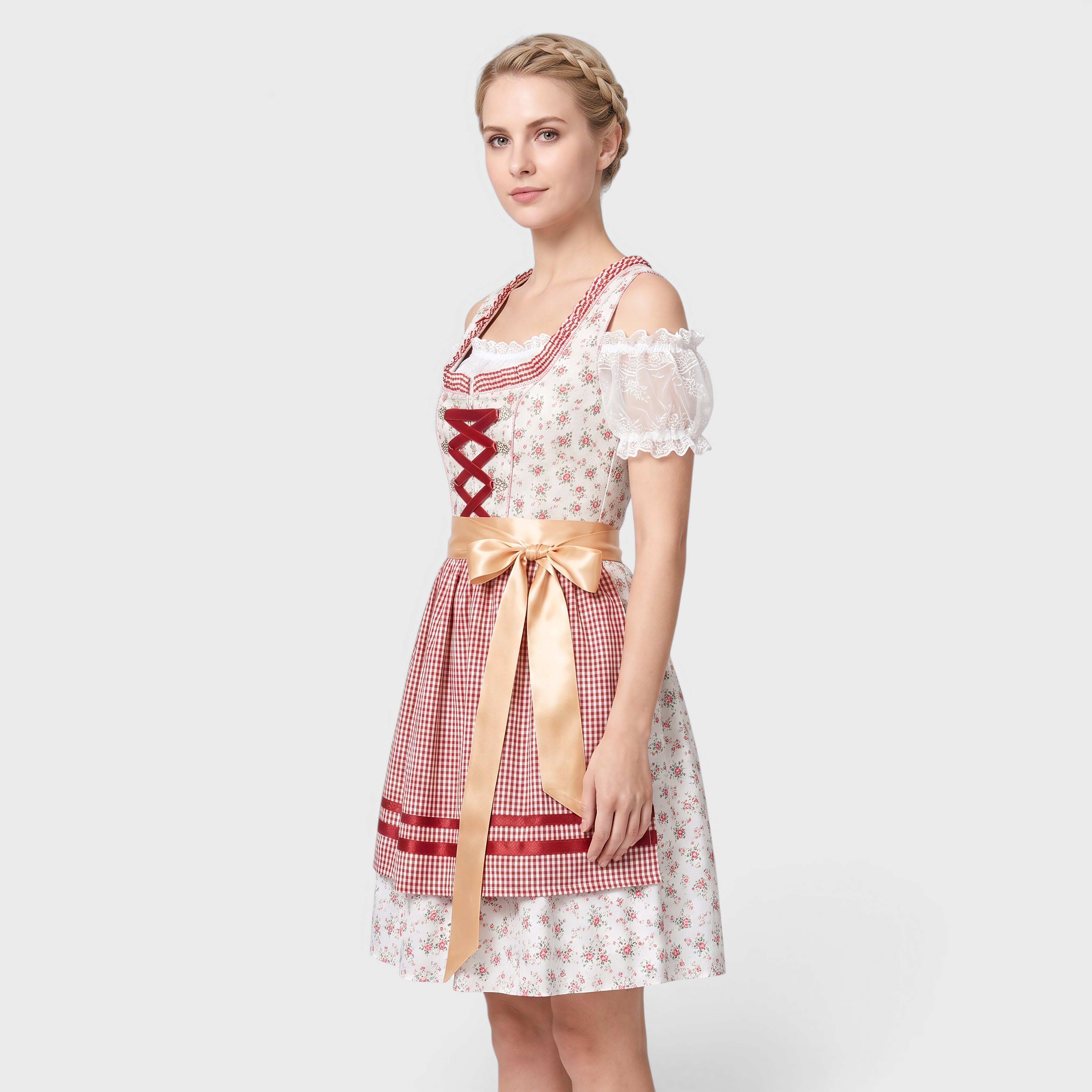 Gifts – Seasonal – Oktoberfest : Trachtenjurk Dames Roze met Korset, Schort en Kanten Details in