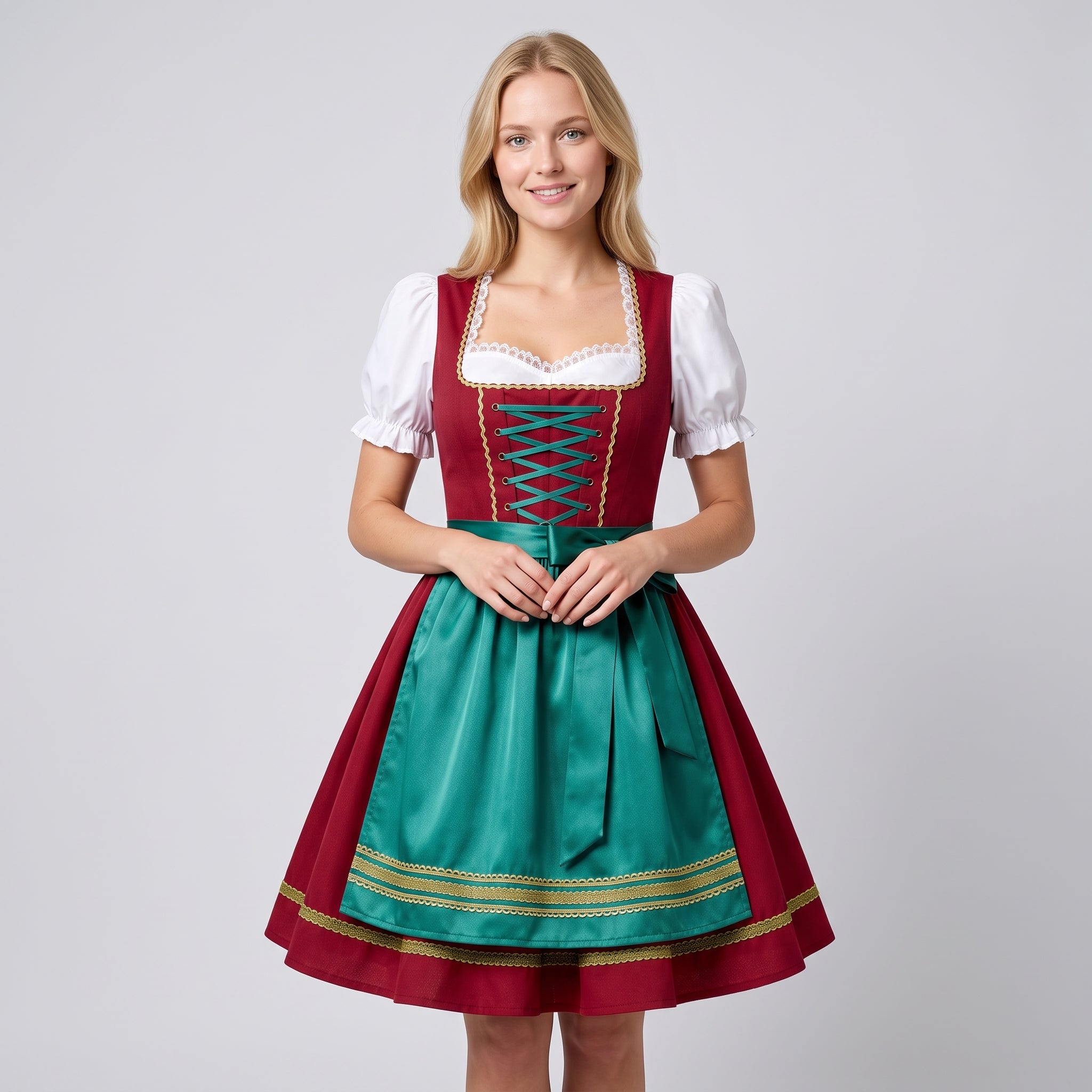 Oktoberfest Kleid Damen - Festlicher Trachten-Stil Rot-Grün