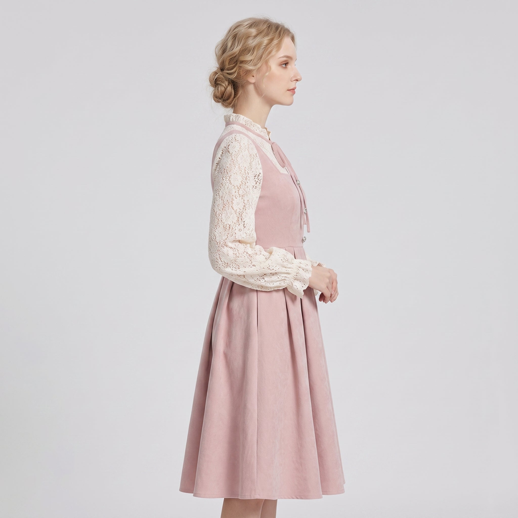 Gifts – Seasonal – Oktoberfest : Dames dirndl roze A-lijn, hartvormige halslijn en borduurwerk in