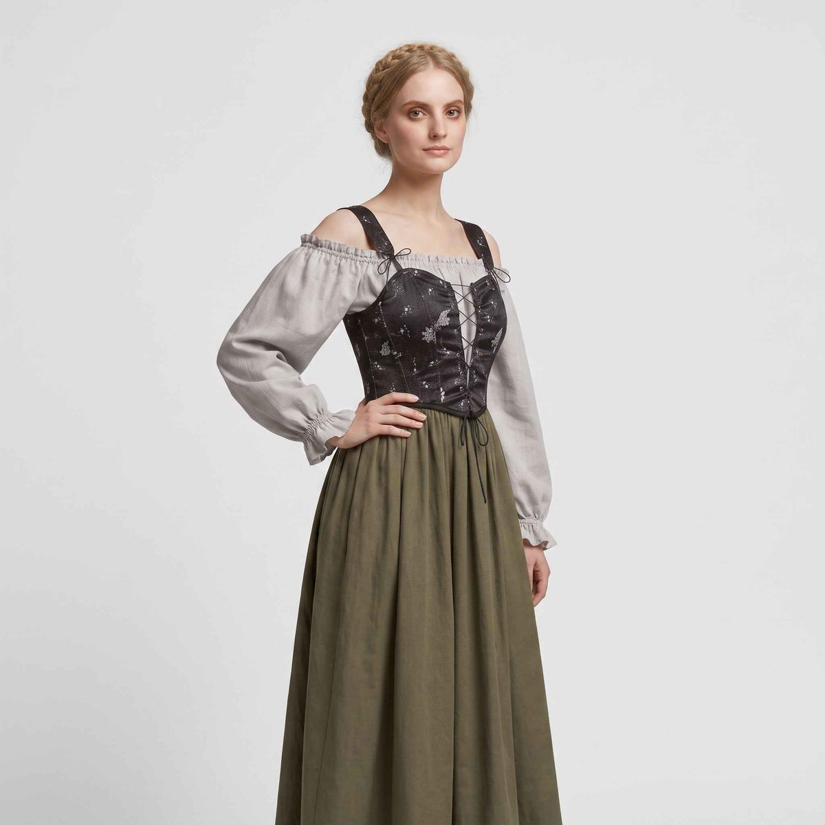Trachtenkleid Damen Grau - Festliche Eleganz mit Puffärmeln