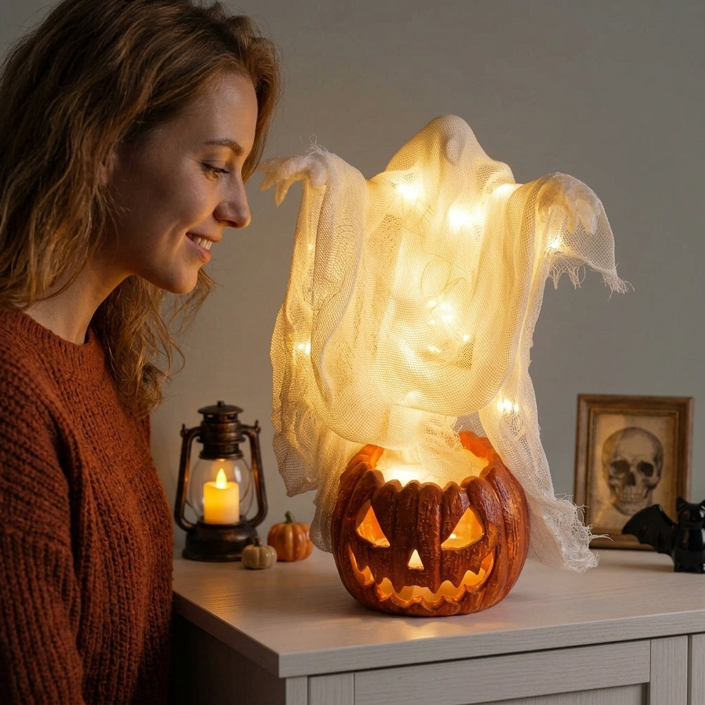 Riesige Leuchtende Geister-Kürbis-Lampe LED - 130cm