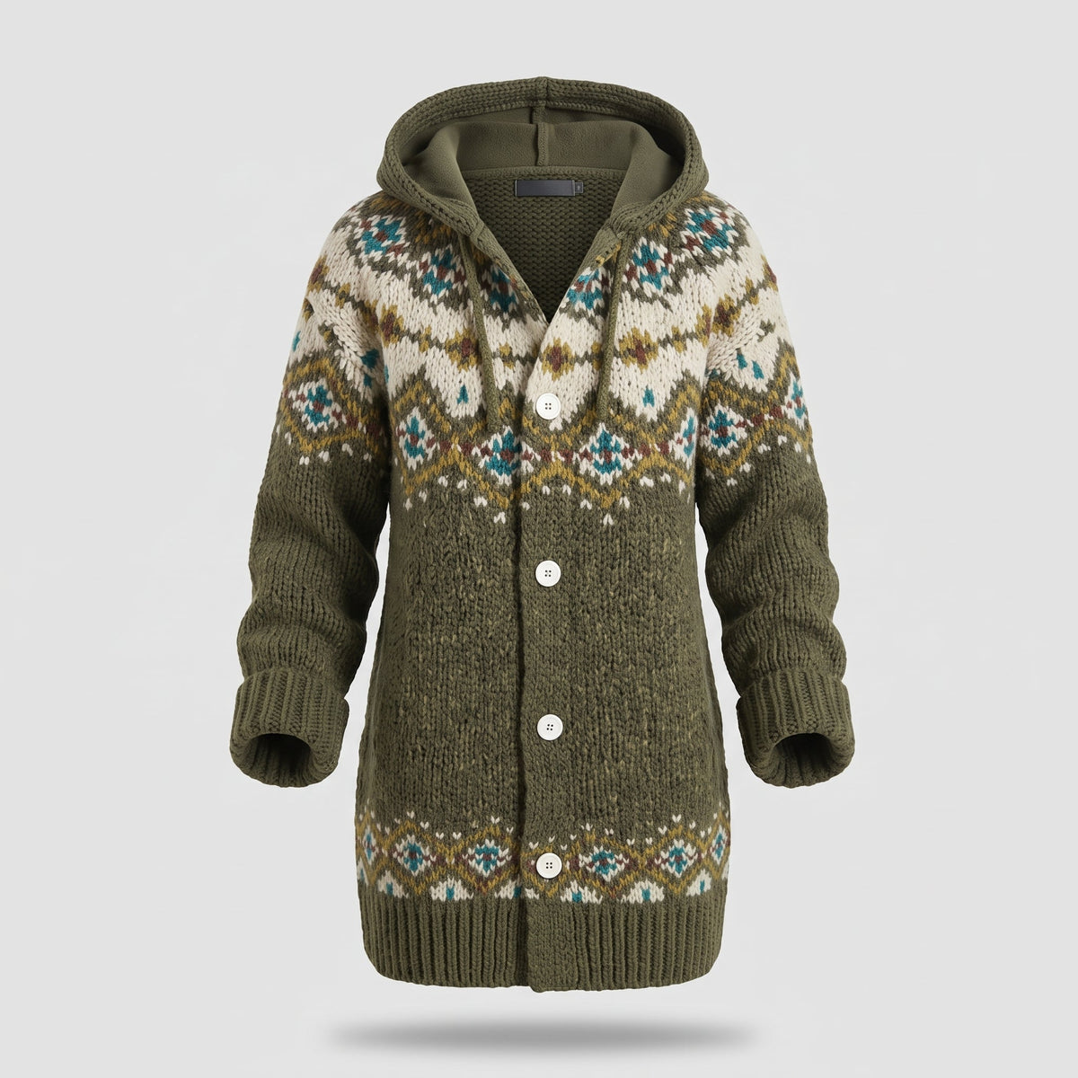 Damen Strickcardigan mit Kapuze und Fair-Isle-Muster