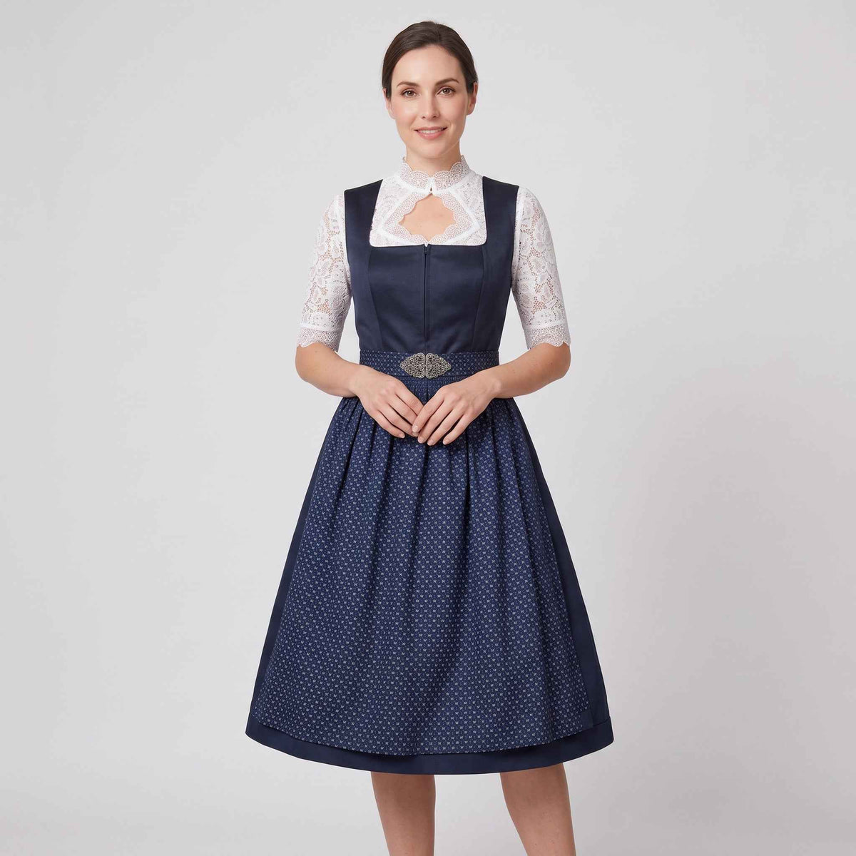 Damen Dirndl Marineblau - Traditionelle Spitze für Feste