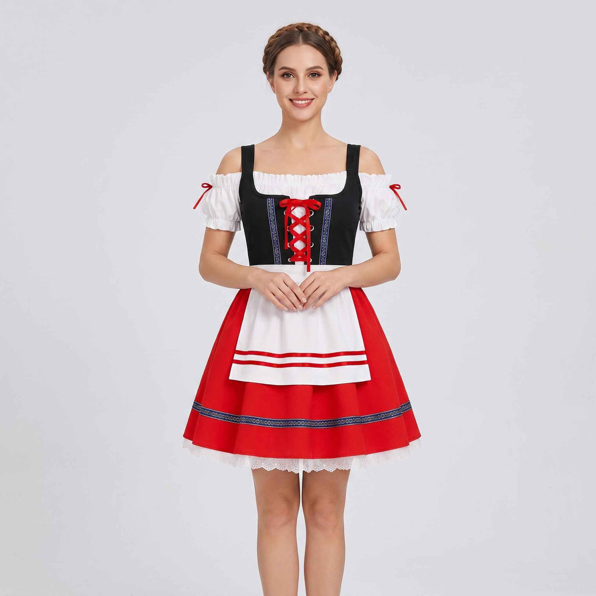 Dirndl Kleid Damen Rot Spitze für Oktoberfest Feste