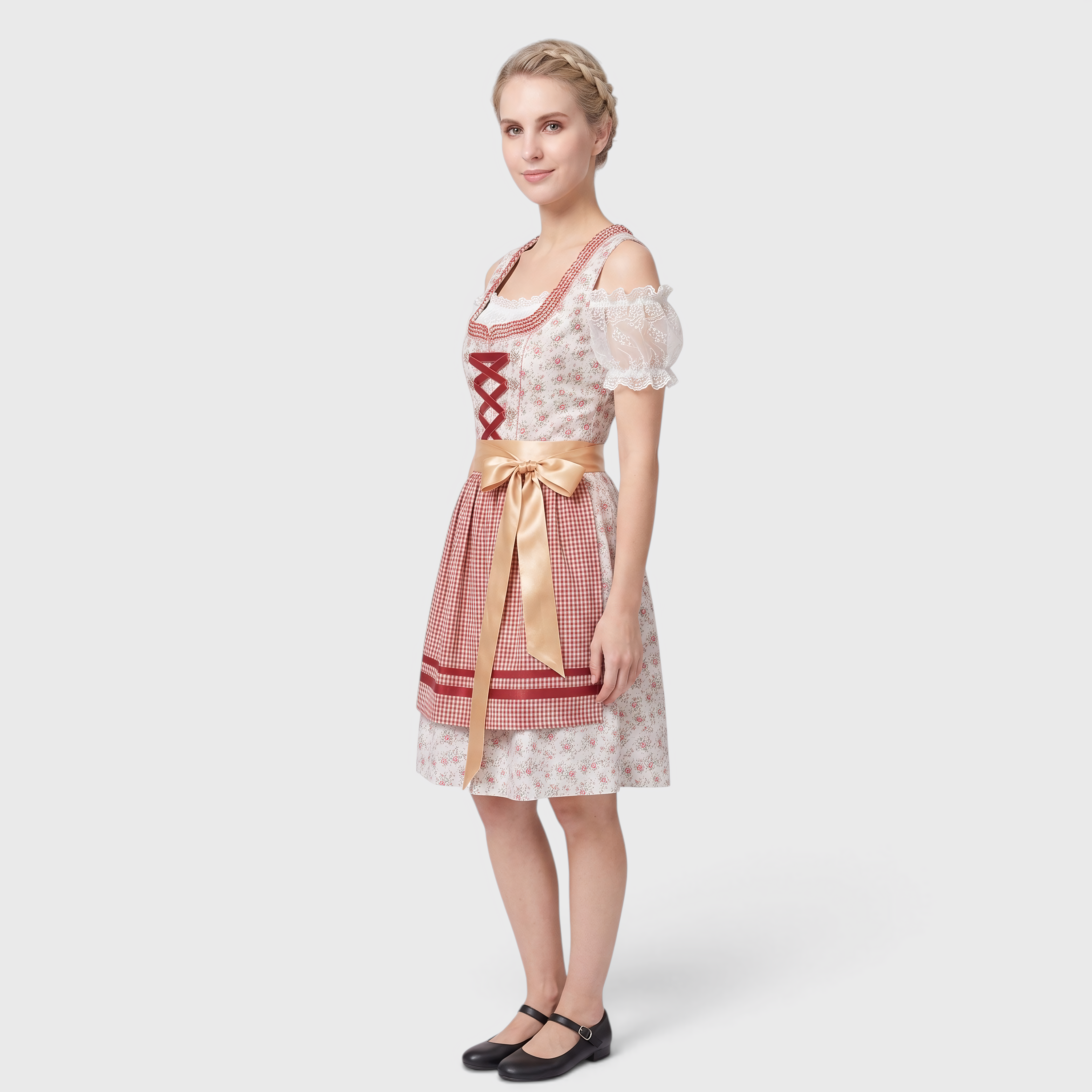 Gifts – Seasonal – Oktoberfest : Trachtenjurk Dames Roze met Korset, Schort en Kanten Details in