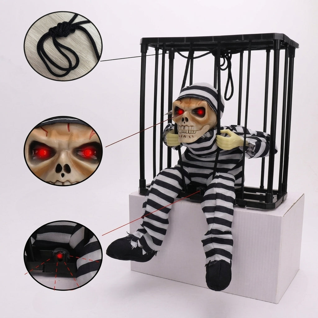 Skelettkäfig-Dekoration mit Bewegungssensor - Leuchtende Augen und Sound