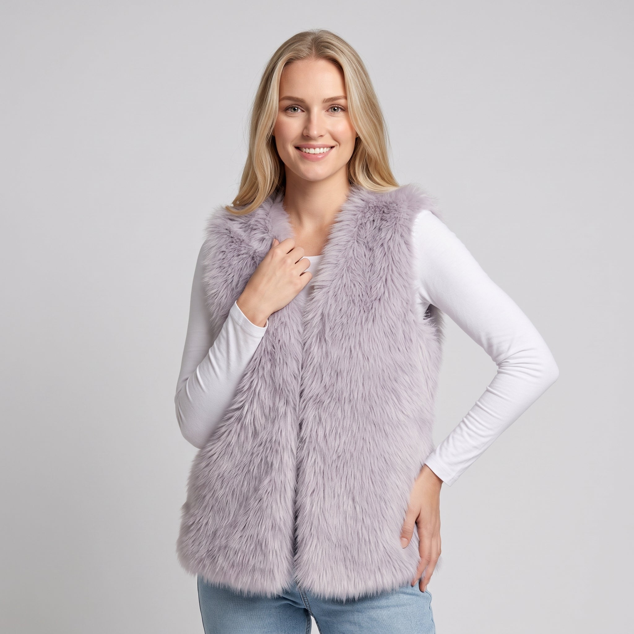 AS - Womens - Top : Dames Nepbont Vest - Open Voorkant, Losse Pasvorm en Warm in
