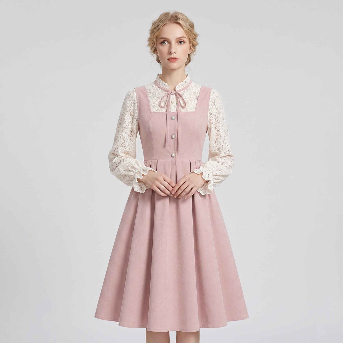 Dirndl für Damen - Rosa A-Linie mit Herz-Ausschnitt & Stickerei