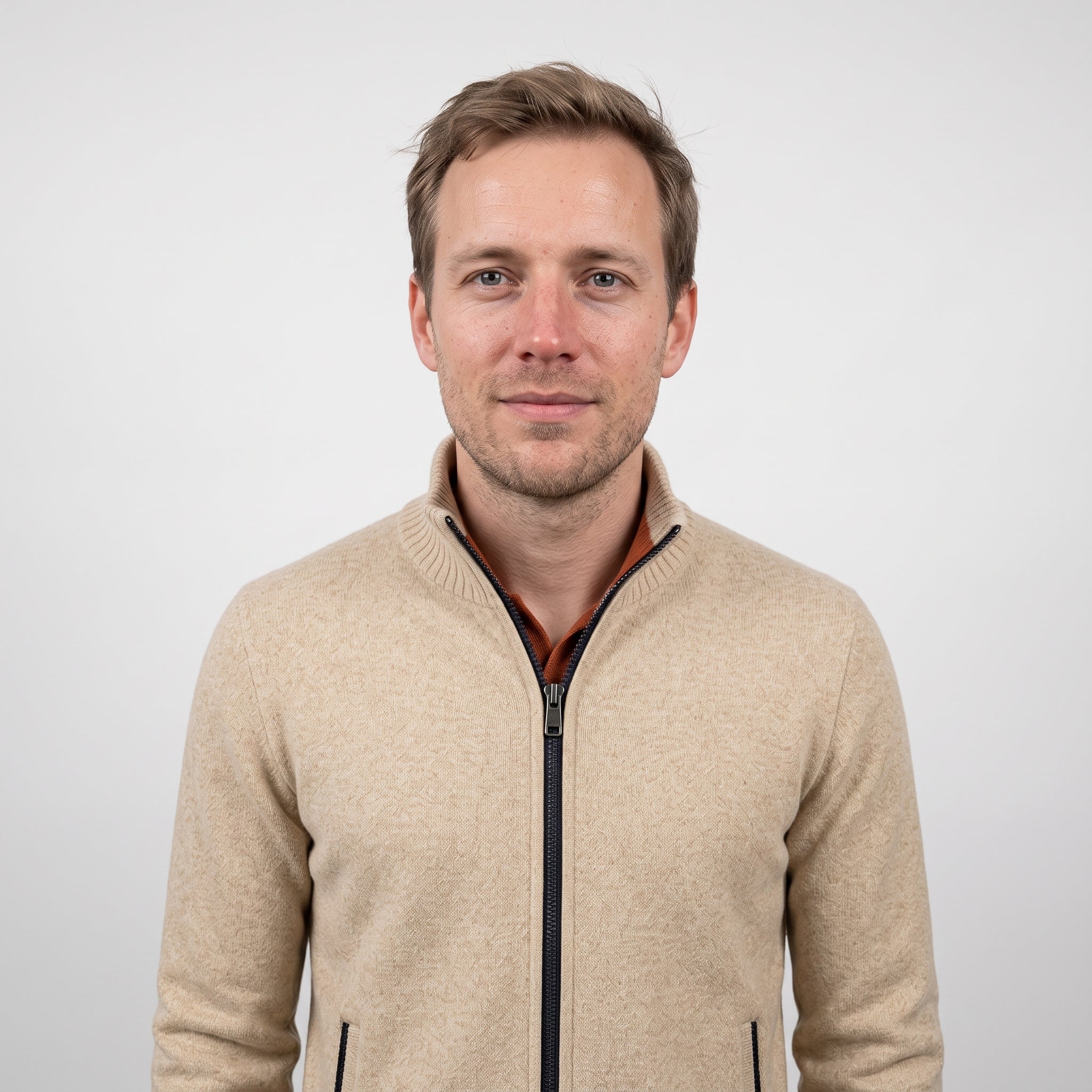 Herren Strickjacke - Reißverschluss, Stehkragen, Polyestermix