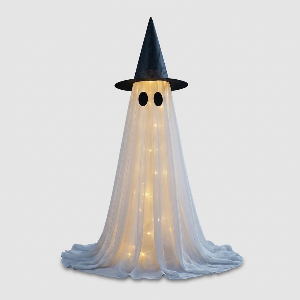 Leuchtender Geist mit Hexenhut - LED Halloween-Dekoration