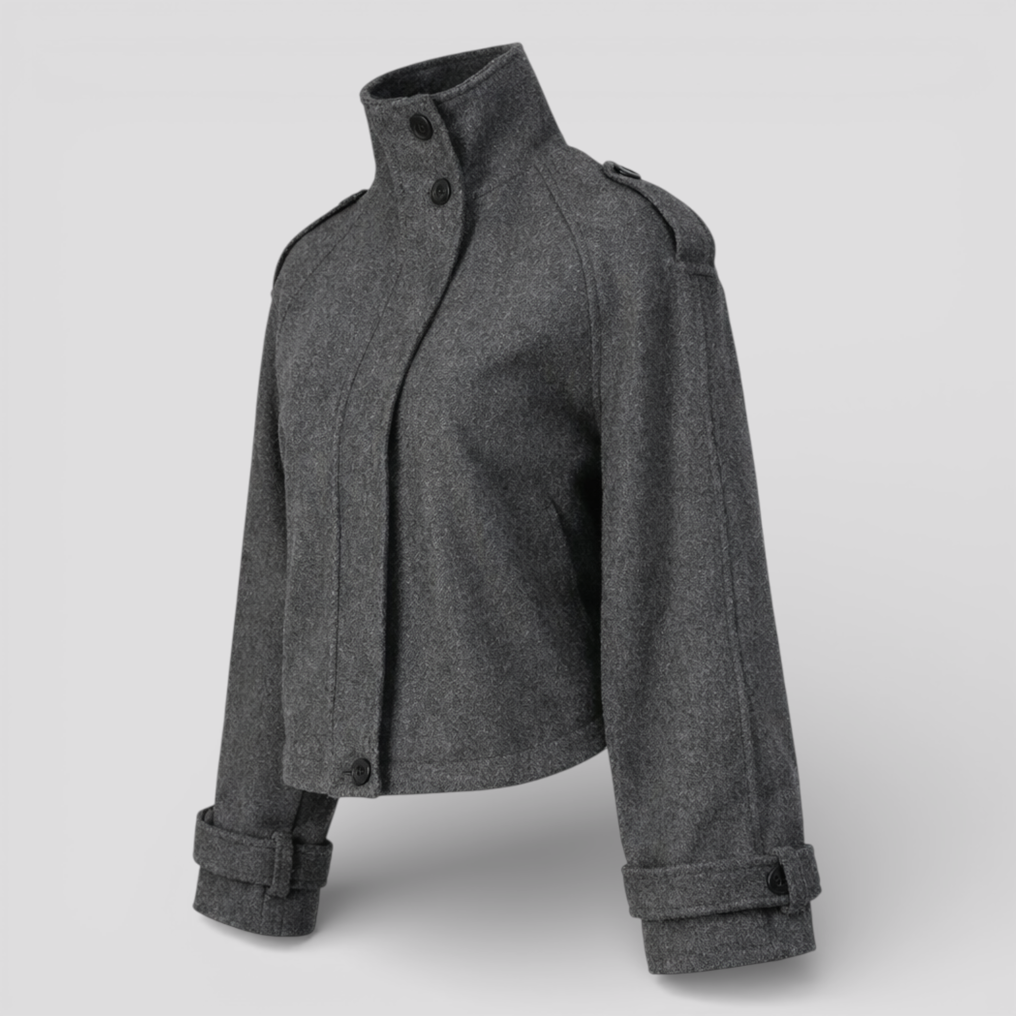 Giacca invernale vintage in lana con collo dritto e bottoni per uno stile chic e senza tempo