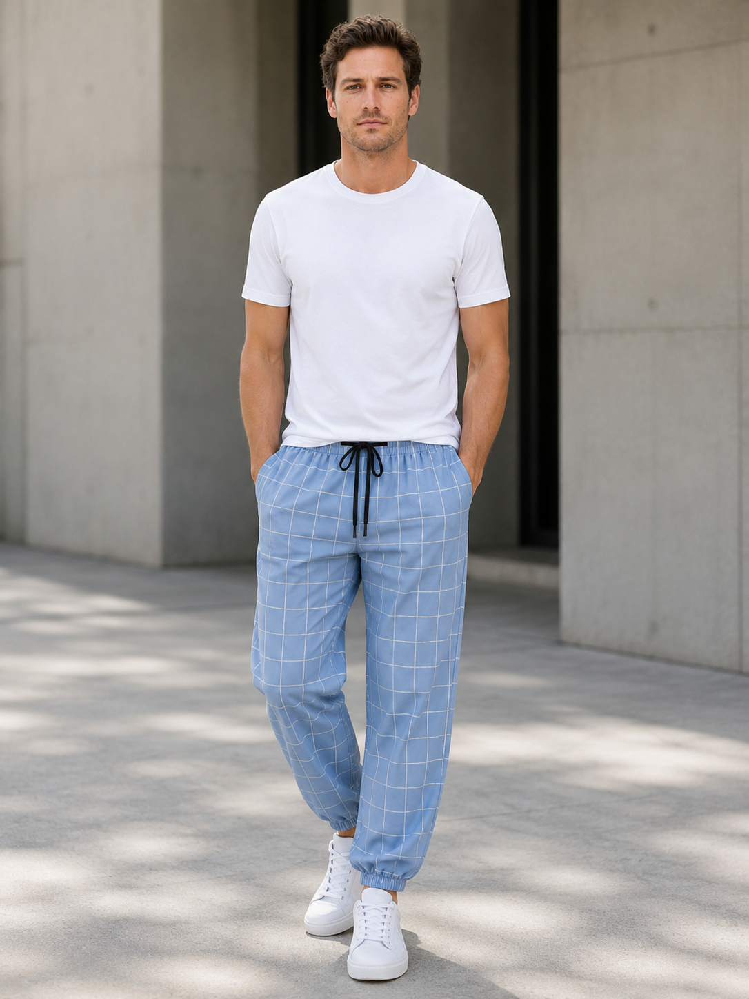Herren Bequeme Karomuster Joggerhose