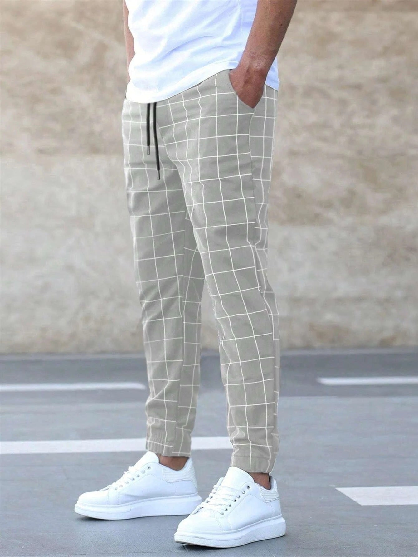 Herren Bequeme Karomuster Joggerhose