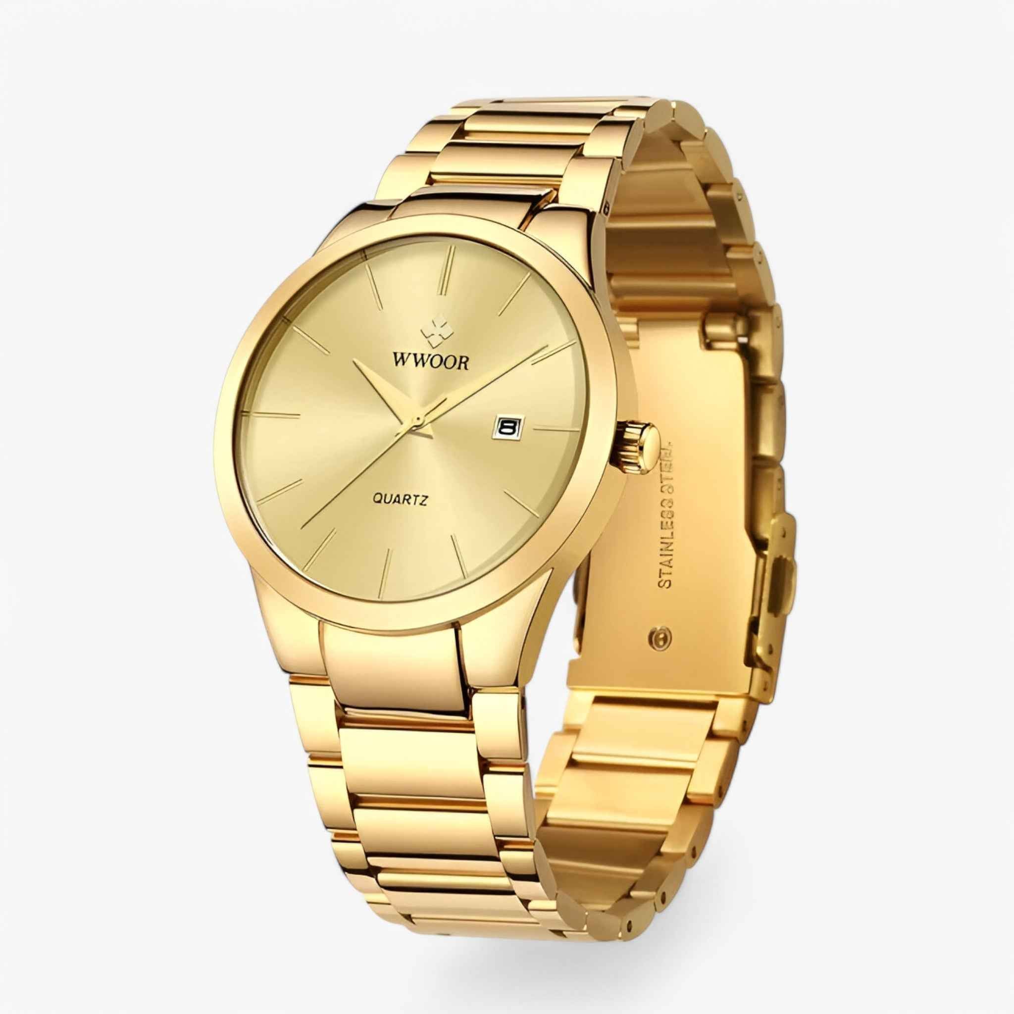 Herren Goldene Armbanduhr Elegant Quarz Uhr