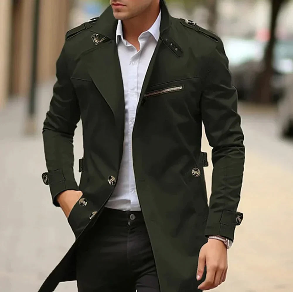 Herren Klassischer Trenchcoat Schwarz