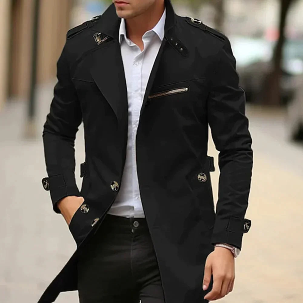 Herren Klassischer Trenchcoat Schwarz