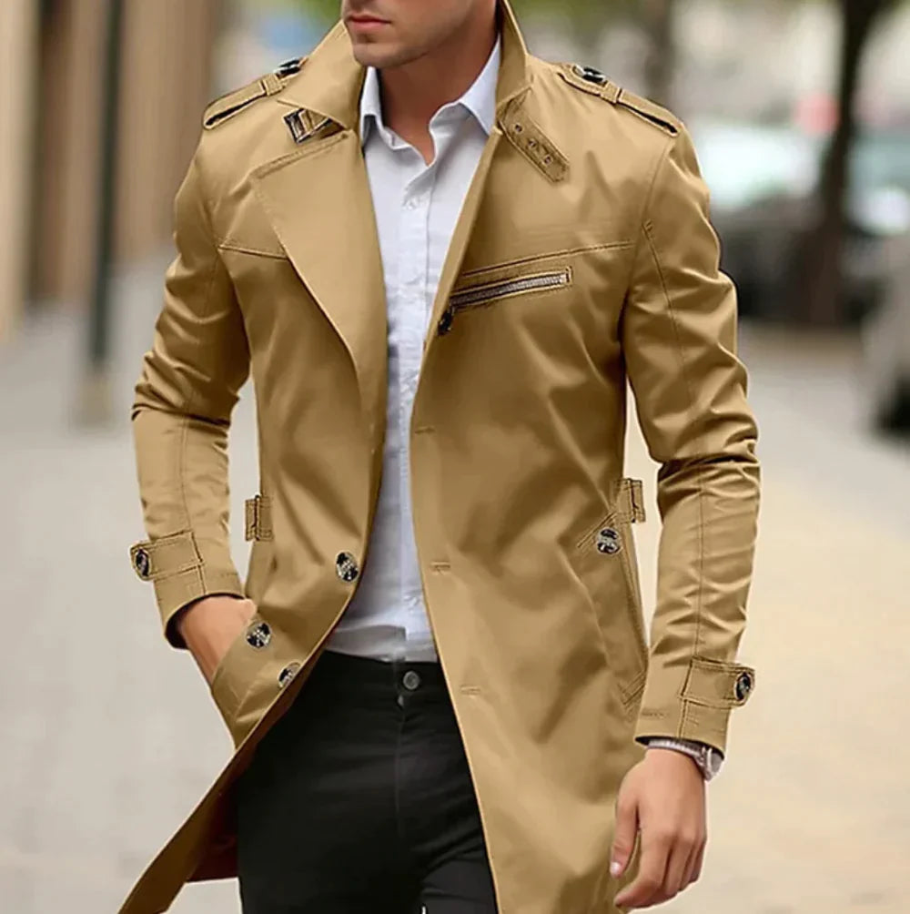 Herren Klassischer Trenchcoat Schwarz