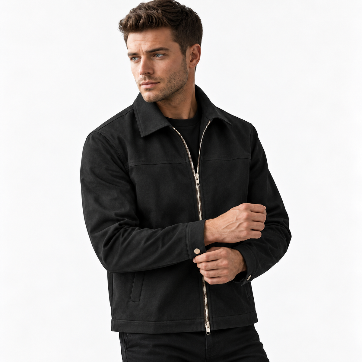 Herrenjacke aus Polyester mit Reißverschluss und Stehkragen
