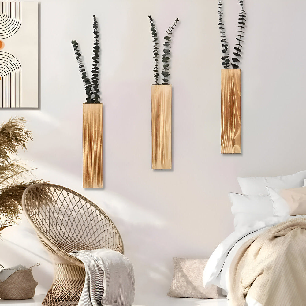 Nysaelle - Stilvolle Holz-Wandvase und Rechteckregal für Pflanzen 30 cm