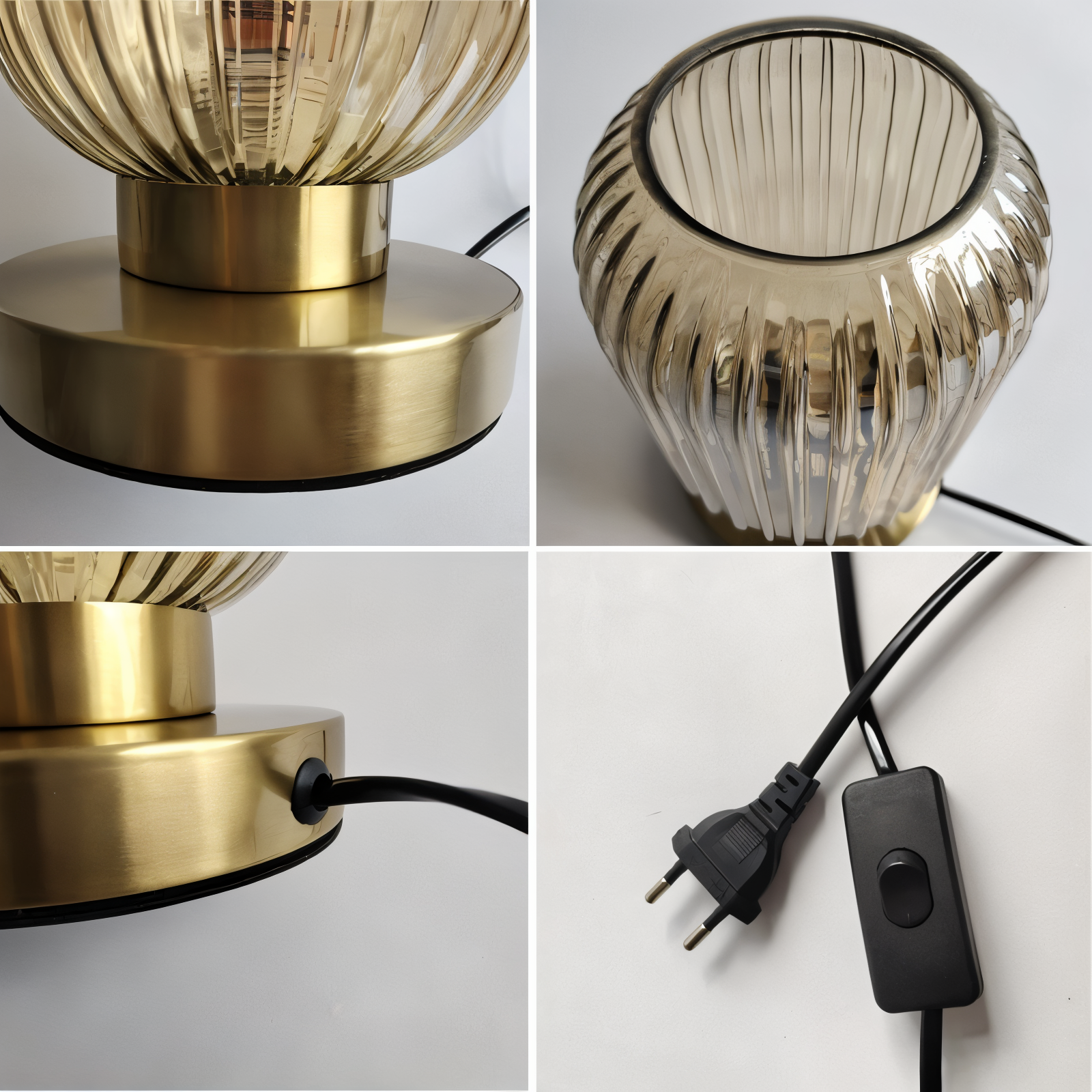 Oriantha - Elegante Nordische Tischlampe mit gebogenem geriffeltem Glas für stimmungsvolle Beleuchtung
