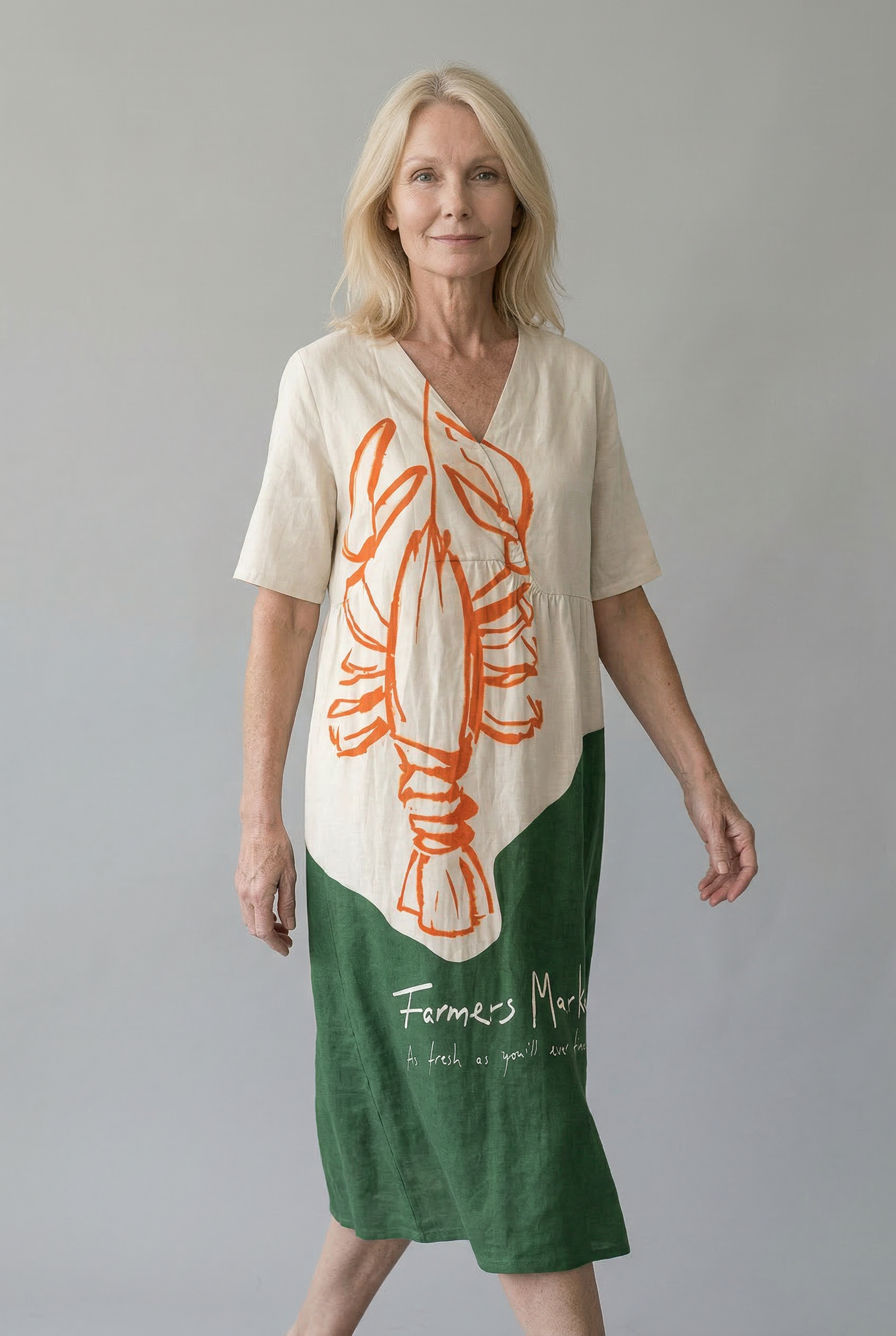 Elegantes grafisches Hummermuster Kleid für einen stilvollen Look