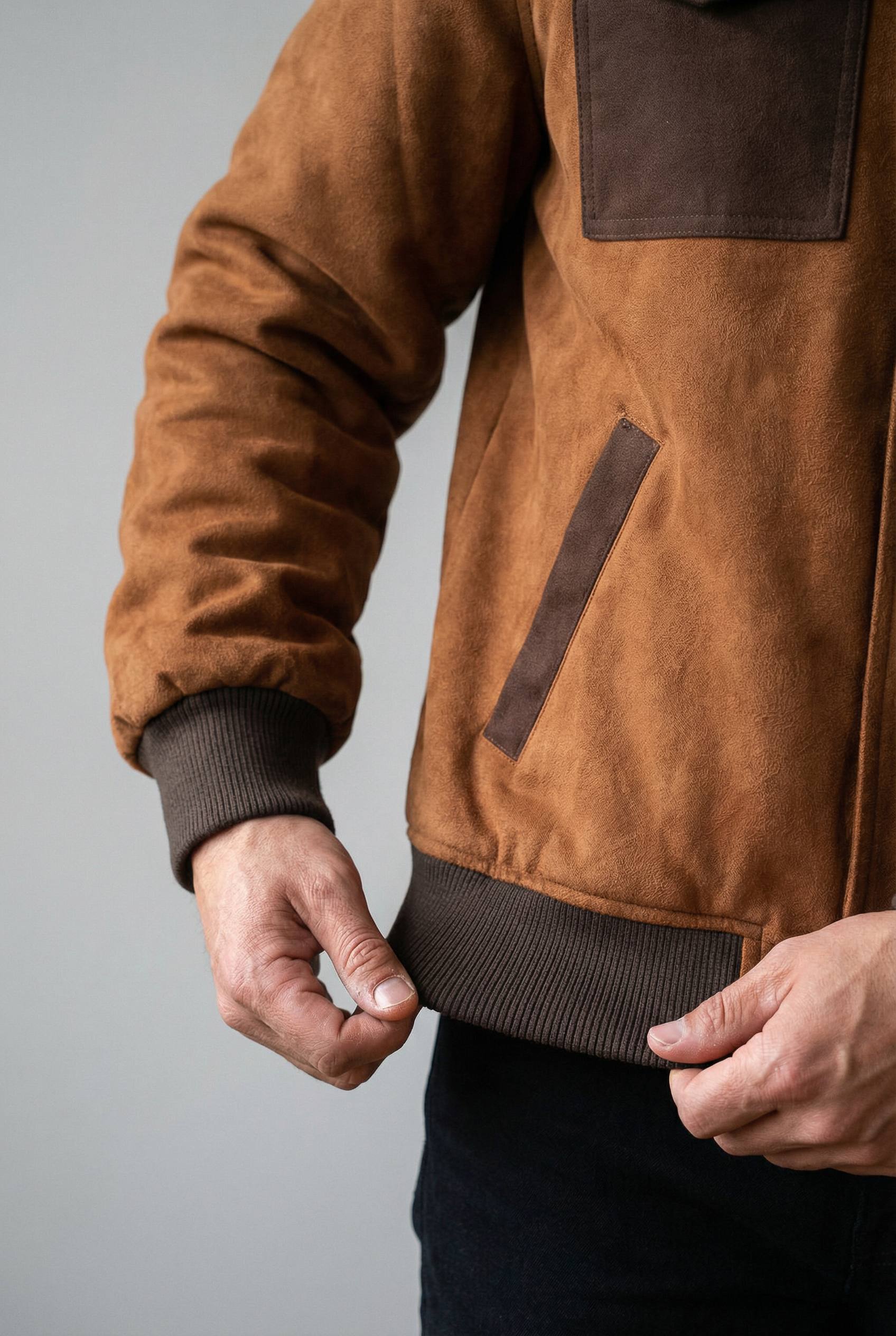 Herrenjacke aus Polyester in Lederoptik mit Sherpa-Futter