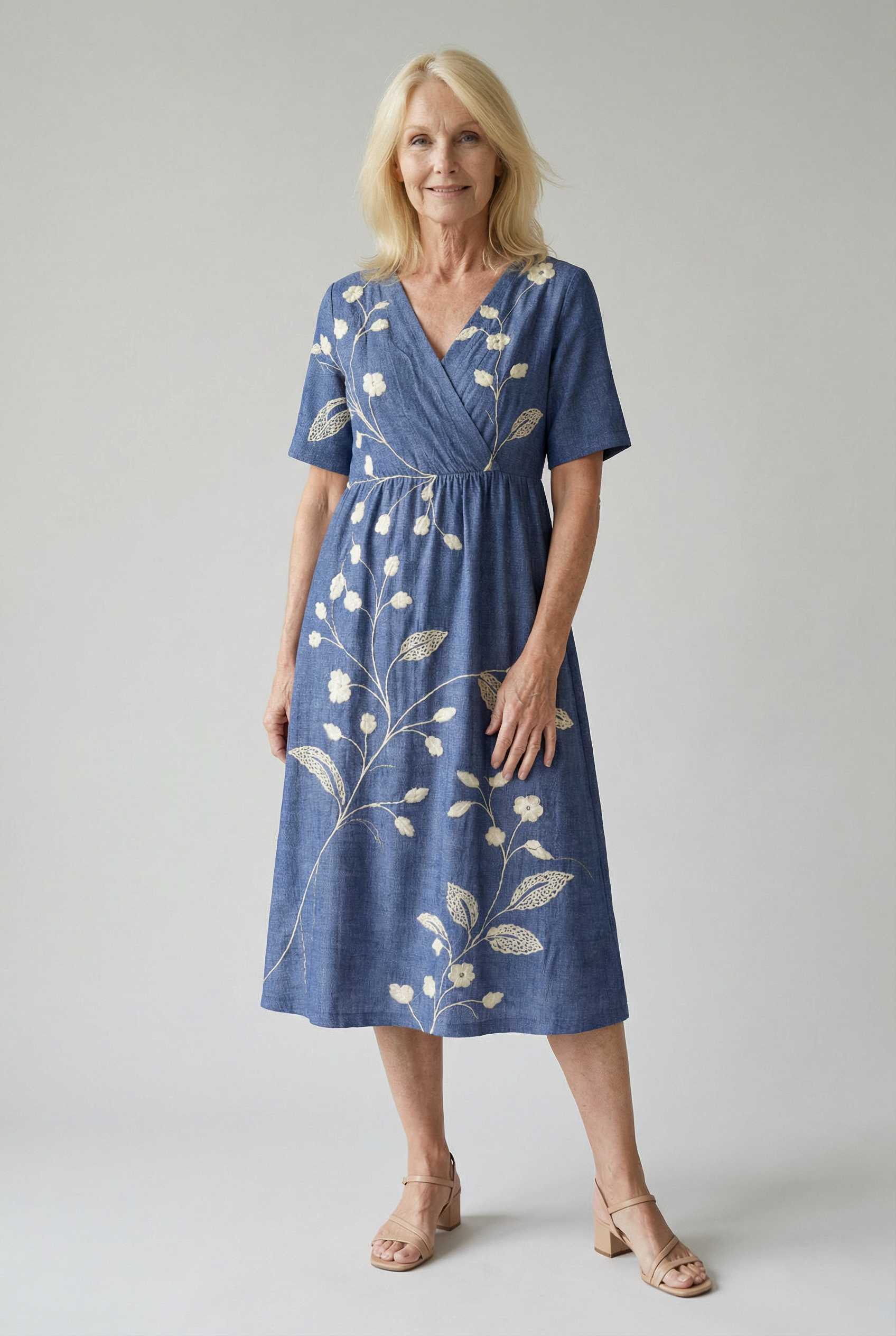 Elegantes besticktes blumiges Kleid für alle Anlässe Damen