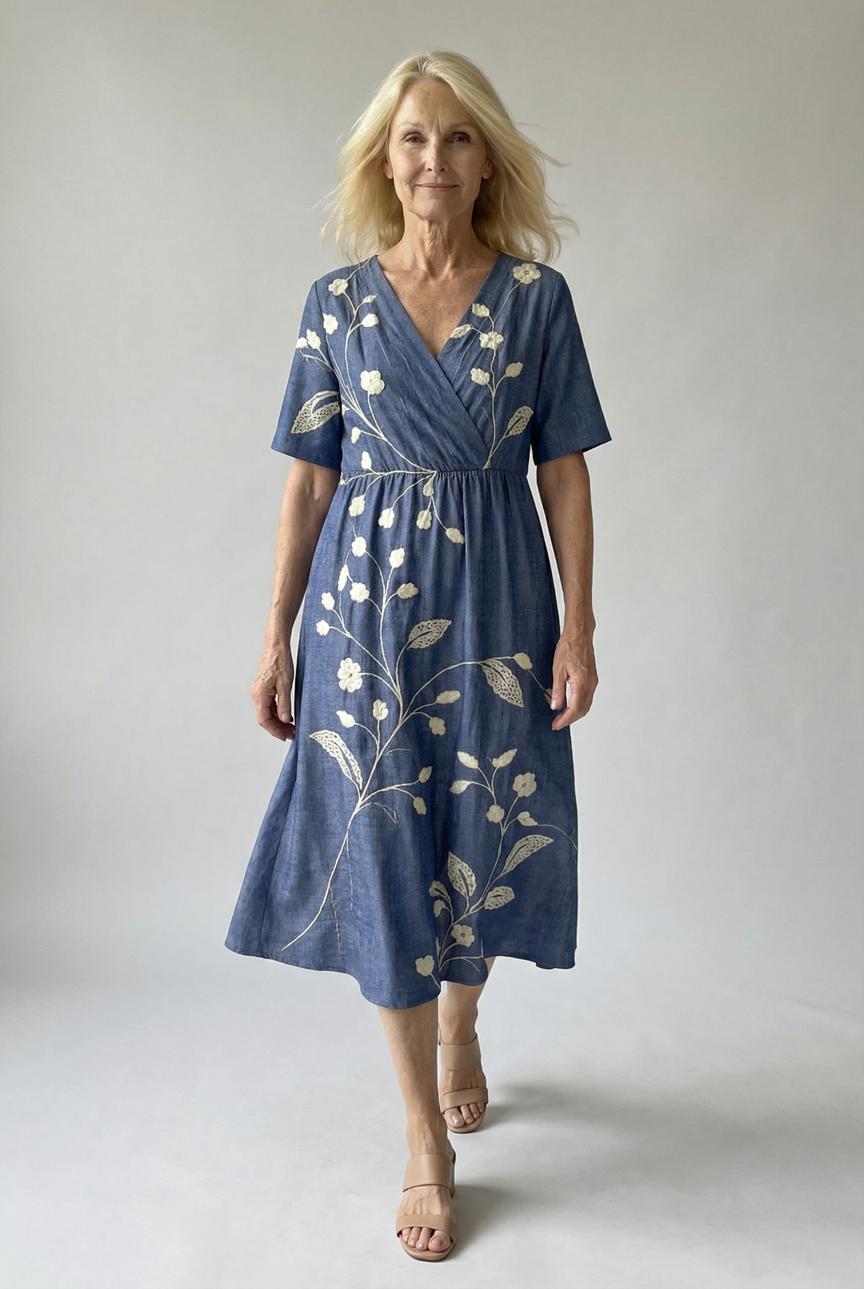Elegantes besticktes blumiges Kleid für alle Anlässe Damen
